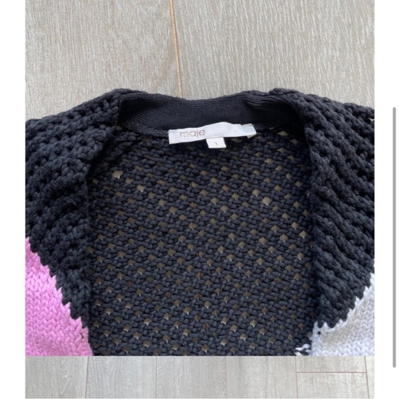Maje Morgan women's size 1/small black colorblock open weave long cardigan - Picture 2 of 2